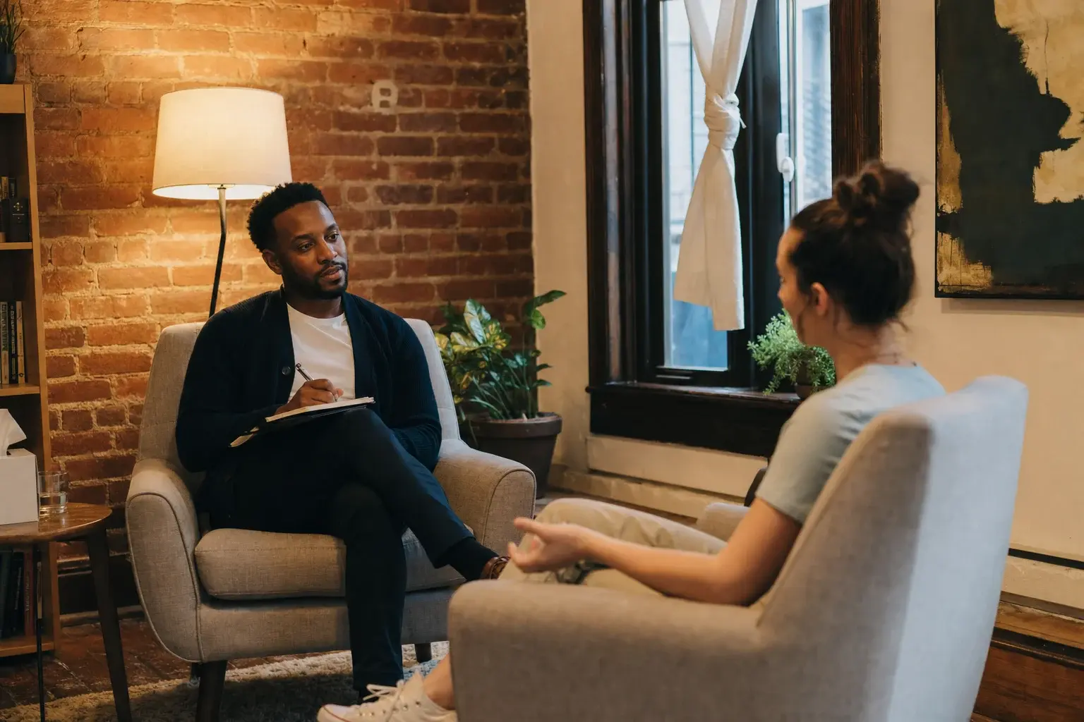 Therapist and client in session at our Brooklyn therapy office