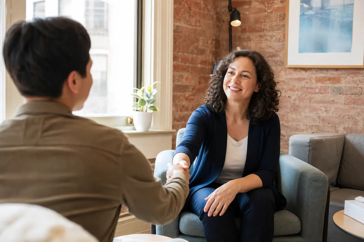 Therapist welcoming a new client in Brooklyn