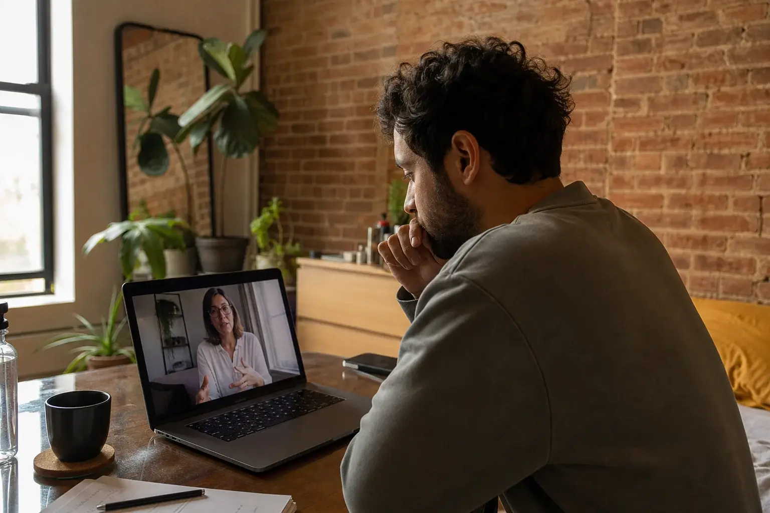 Client attending an online therapy session with a Brooklyn therapist