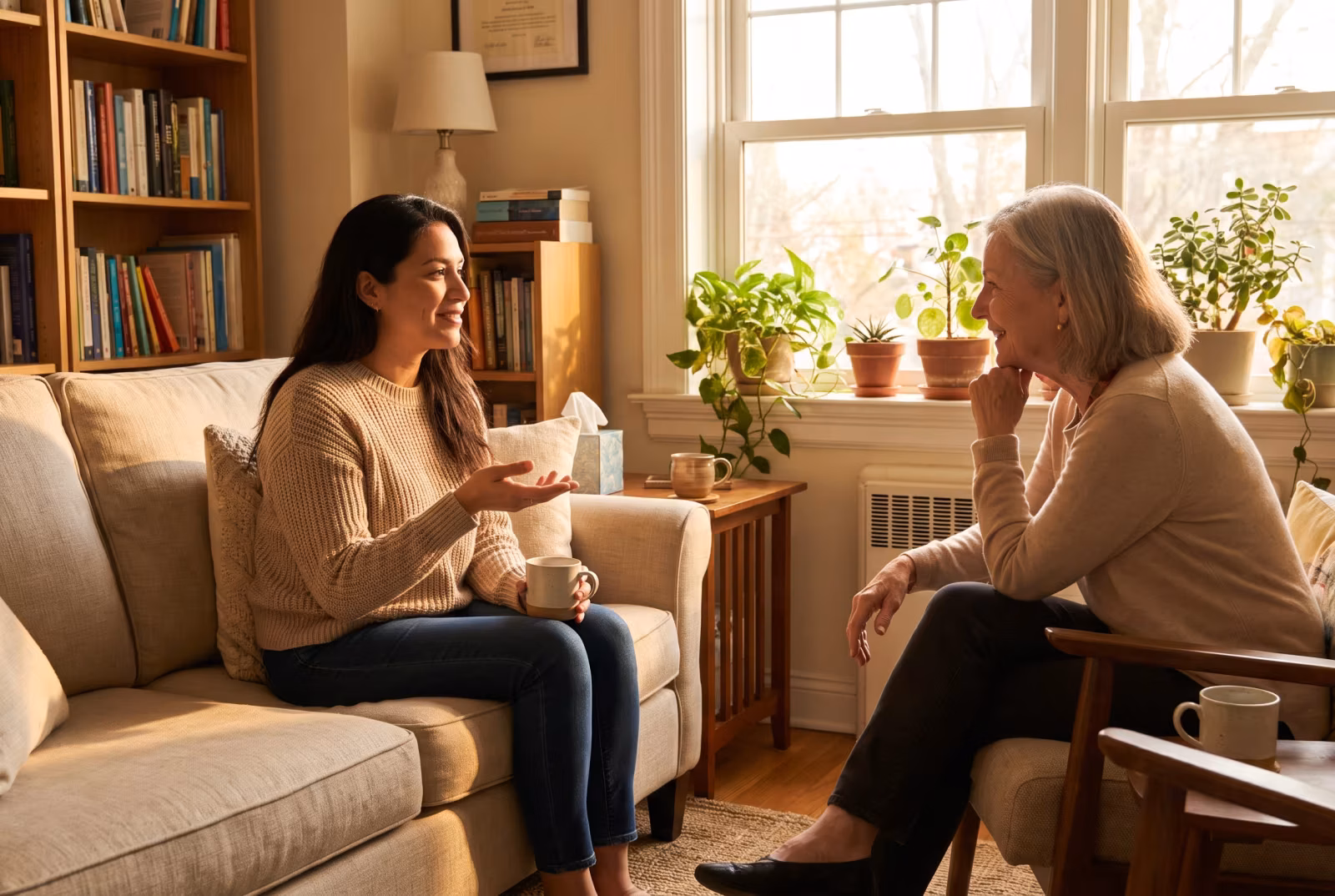 A client and therapist talking during anxiety therapy in Los Angeles.