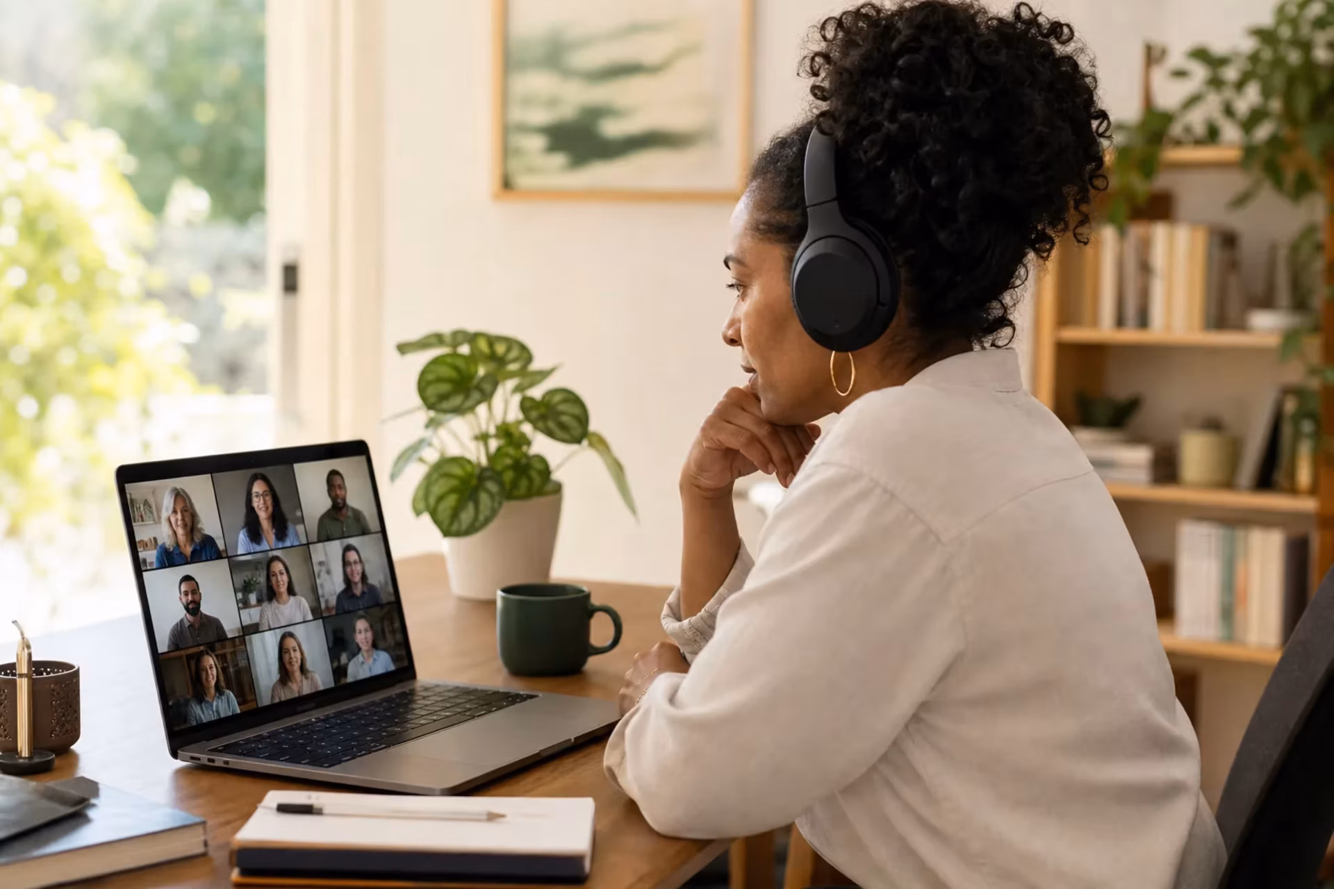 Adult joining an online NVC workshop from a calm home workspace