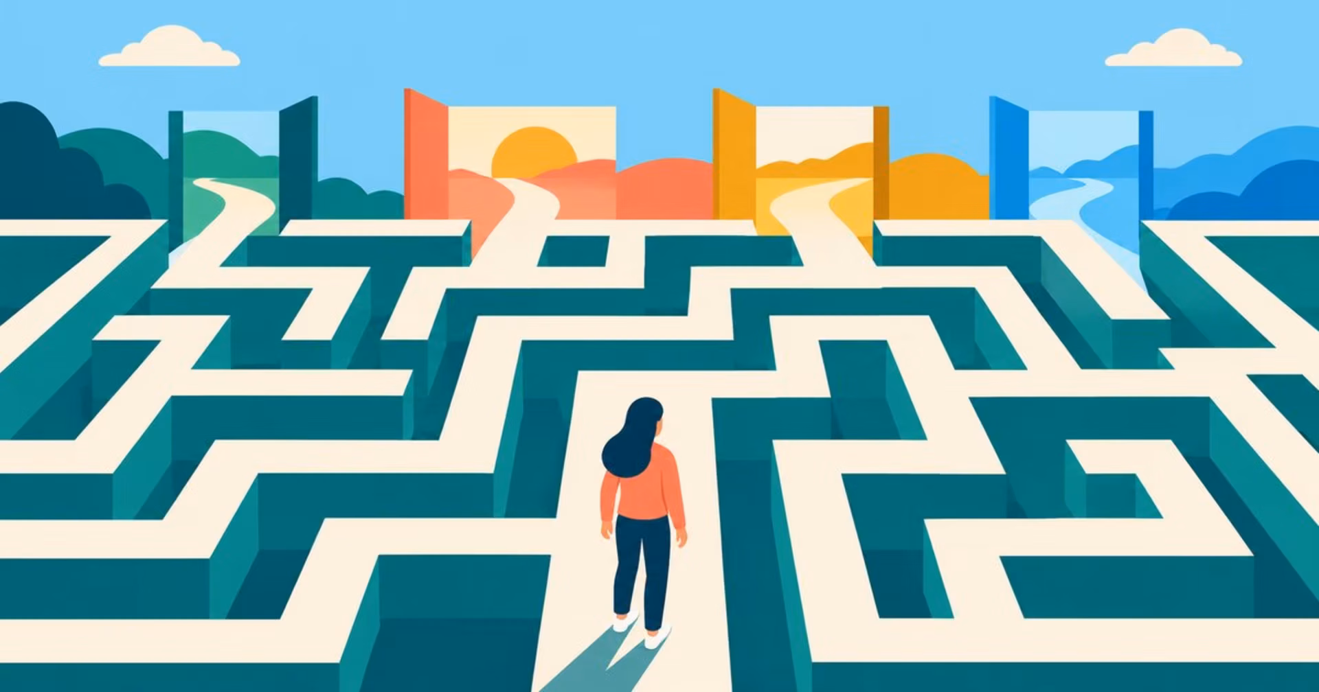 Illustration of several open pathways through a maze, representing new approaches to treatment-resistant depression.