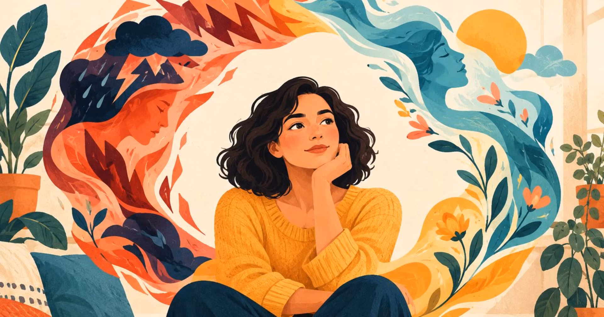 Illustration of cyclical mood changes associated with premenstrual dysphoric disorder (PMDD).