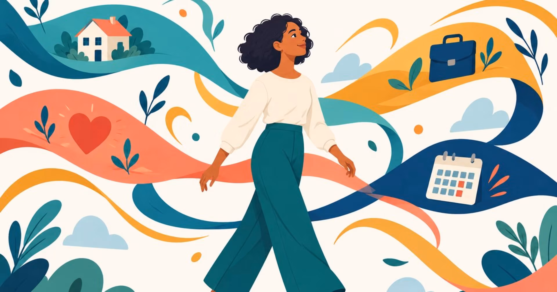 Illustration of a person moving among everyday worries associated with generalized anxiety disorder.