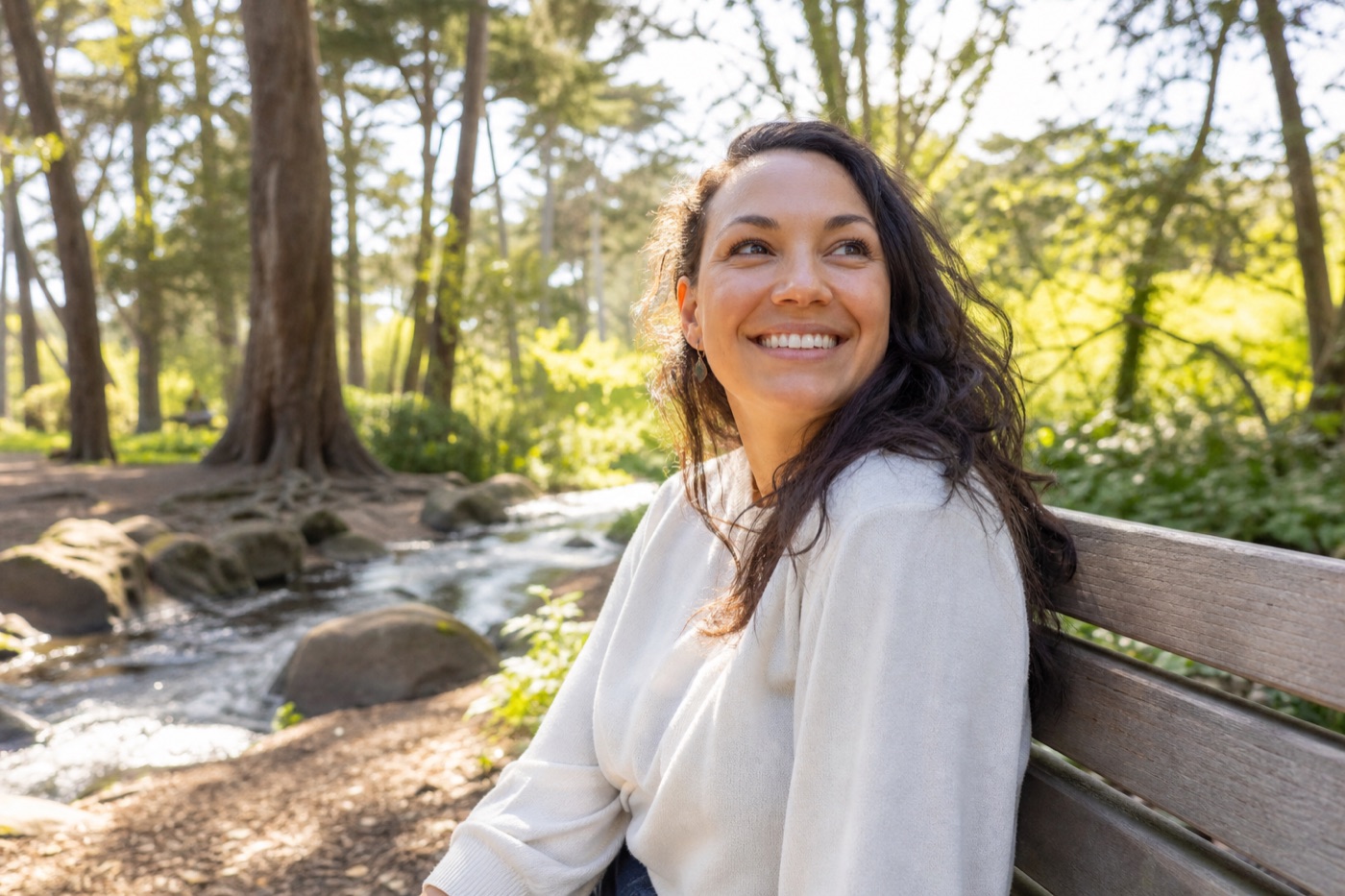 Feeling grounded and calm outdoors after EMDR trauma processing — peaceful recovery in San Francisco