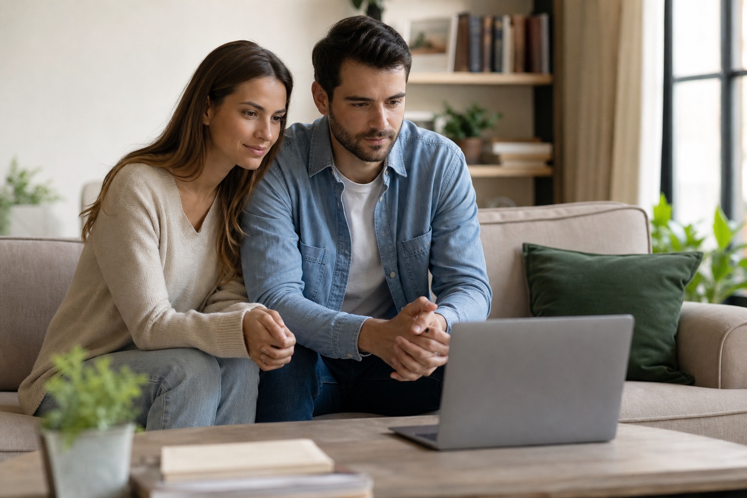 Couple joining an online couples workshop from home