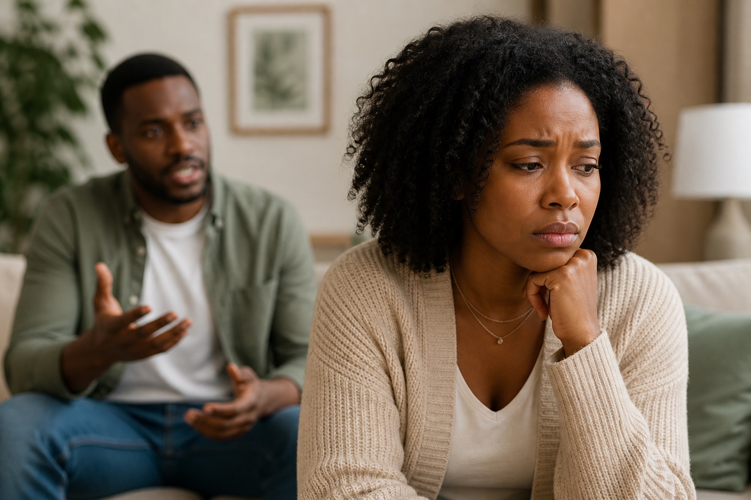 Person looking uncertain during a tense conversation