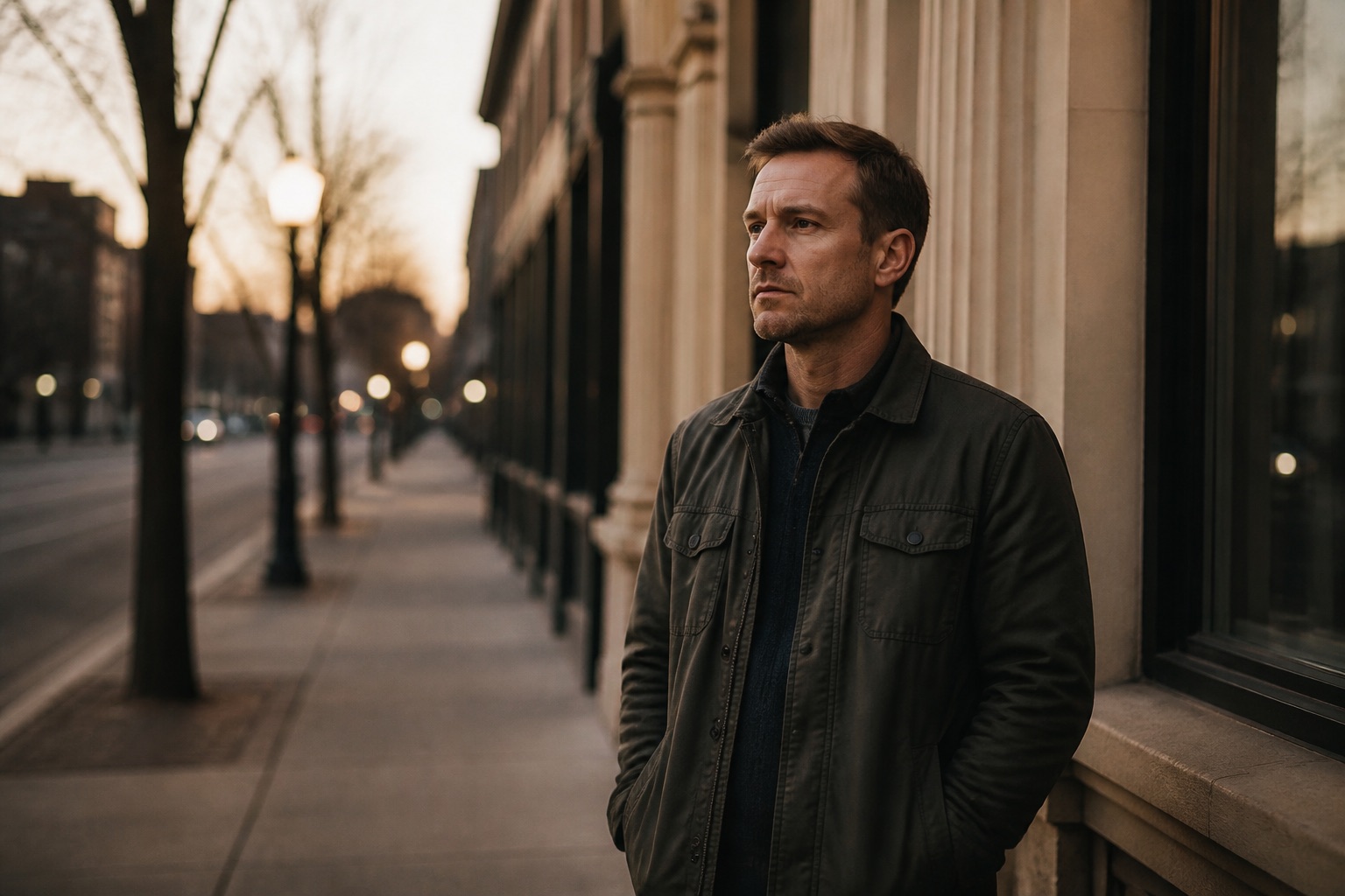 Person standing alone on a quiet city street