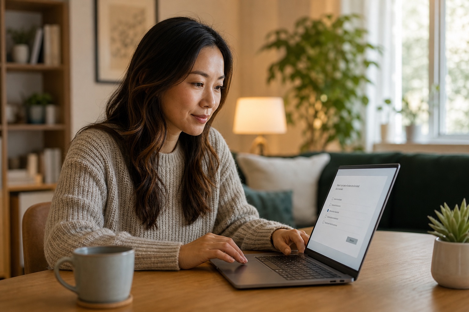 Person taking an online mental health quiz on a laptop