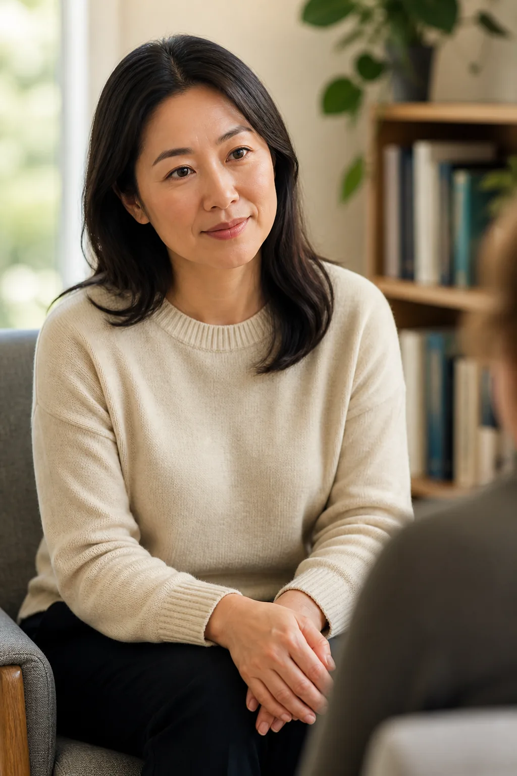 Licensed therapist facilitating with warm attentive presence