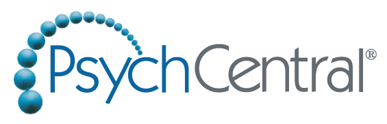 Logo of Psych Central, featuring a stylized brain made of blue circles, followed by the text "Psych Central" in dark letters and tagged with "Bay Area CBT Center.