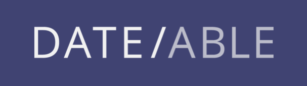 Logo displaying the word "date/able" in white uppercase letters on a navy blue background, symbolizing trauma therapy in San Francisco.