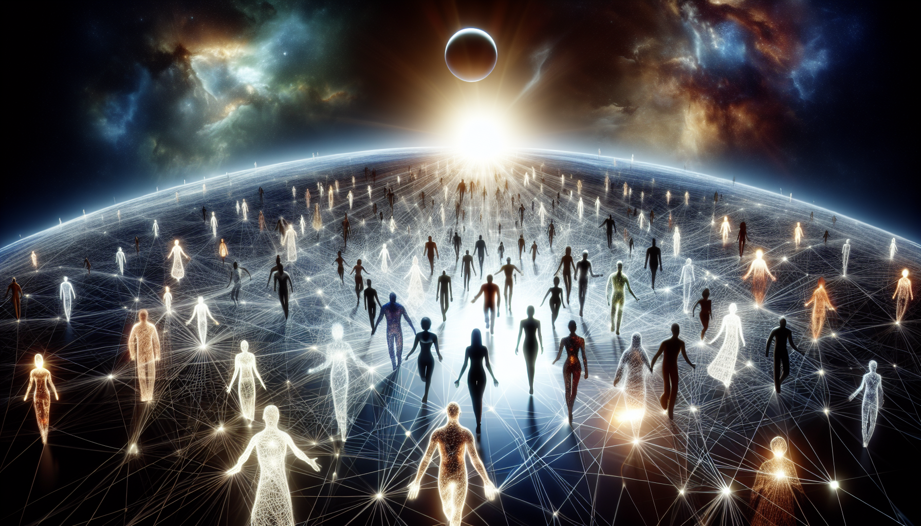 Illustration of interconnected human figures representing the search for meaning and human connections