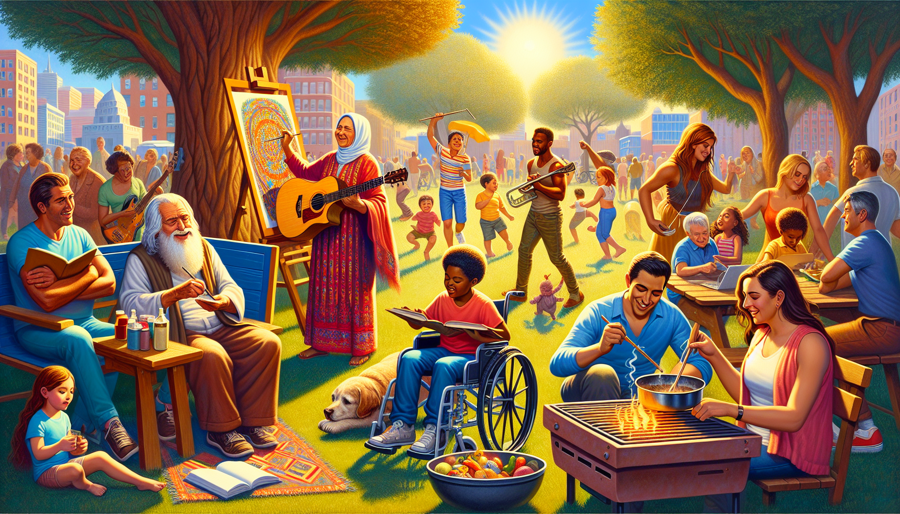 Illustration of diverse people coming together in a community setting