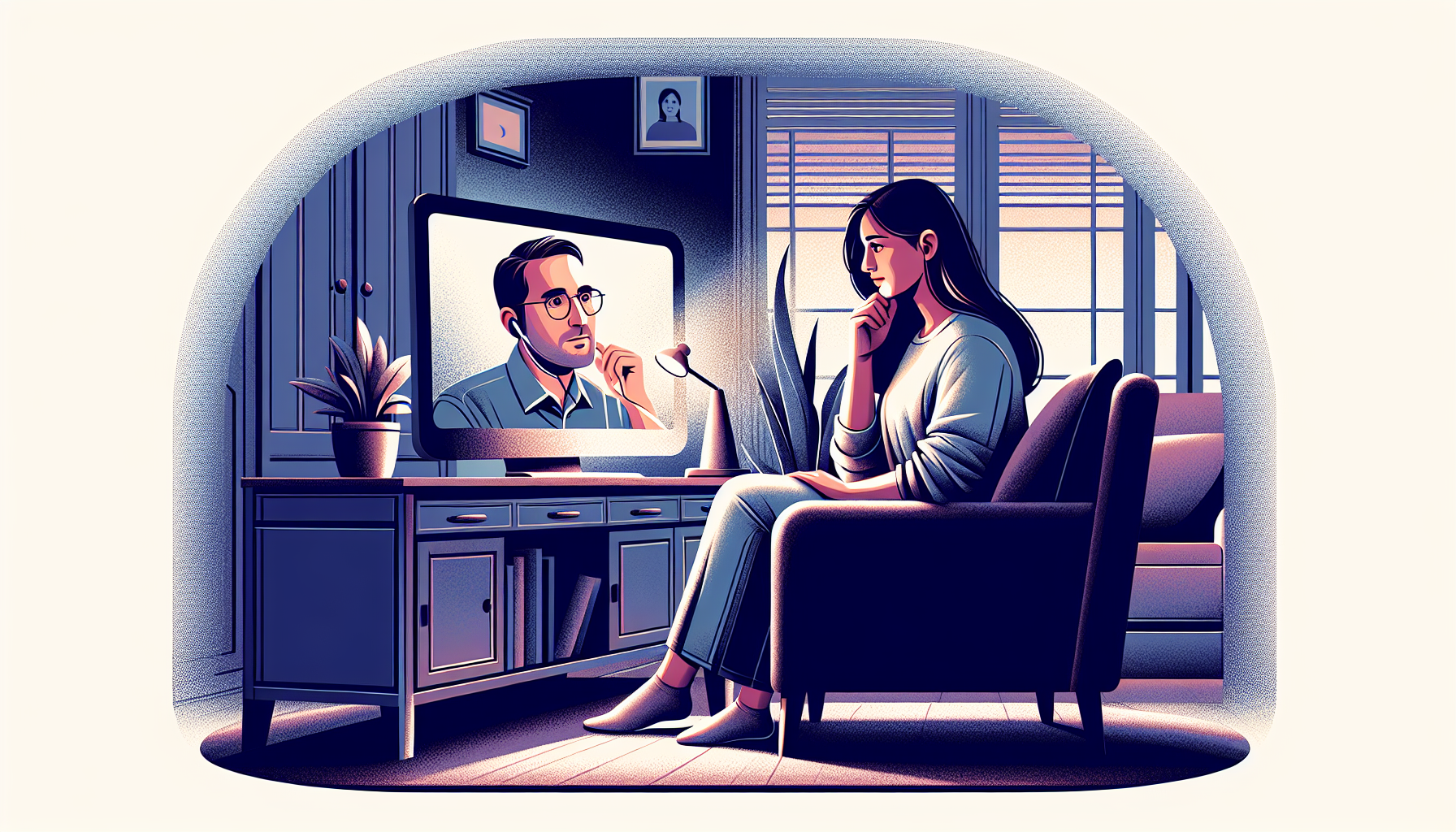 Illustration of a person receiving online trauma therapy