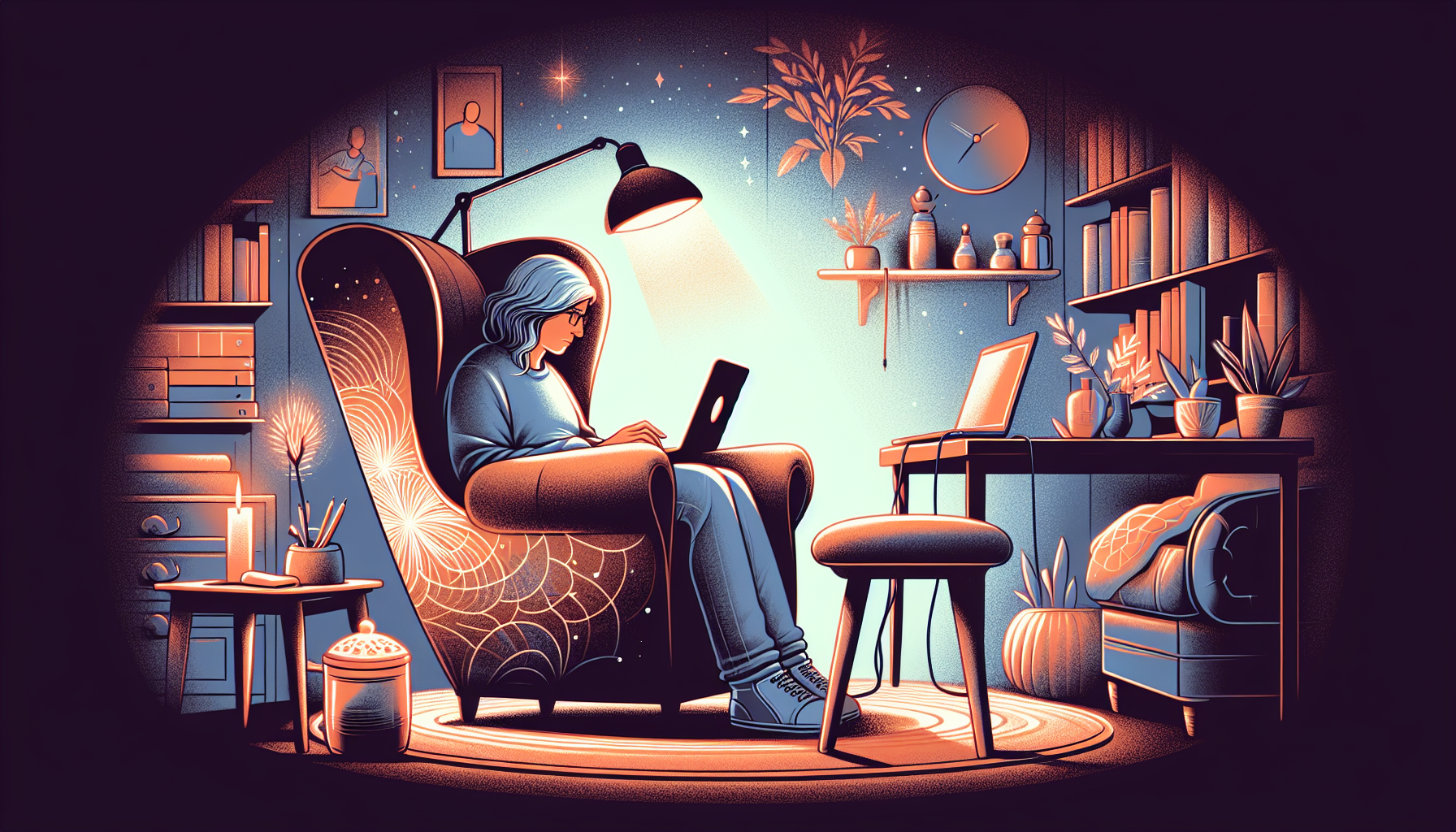 Illustration of a person accessing online therapy from a comfortable location
