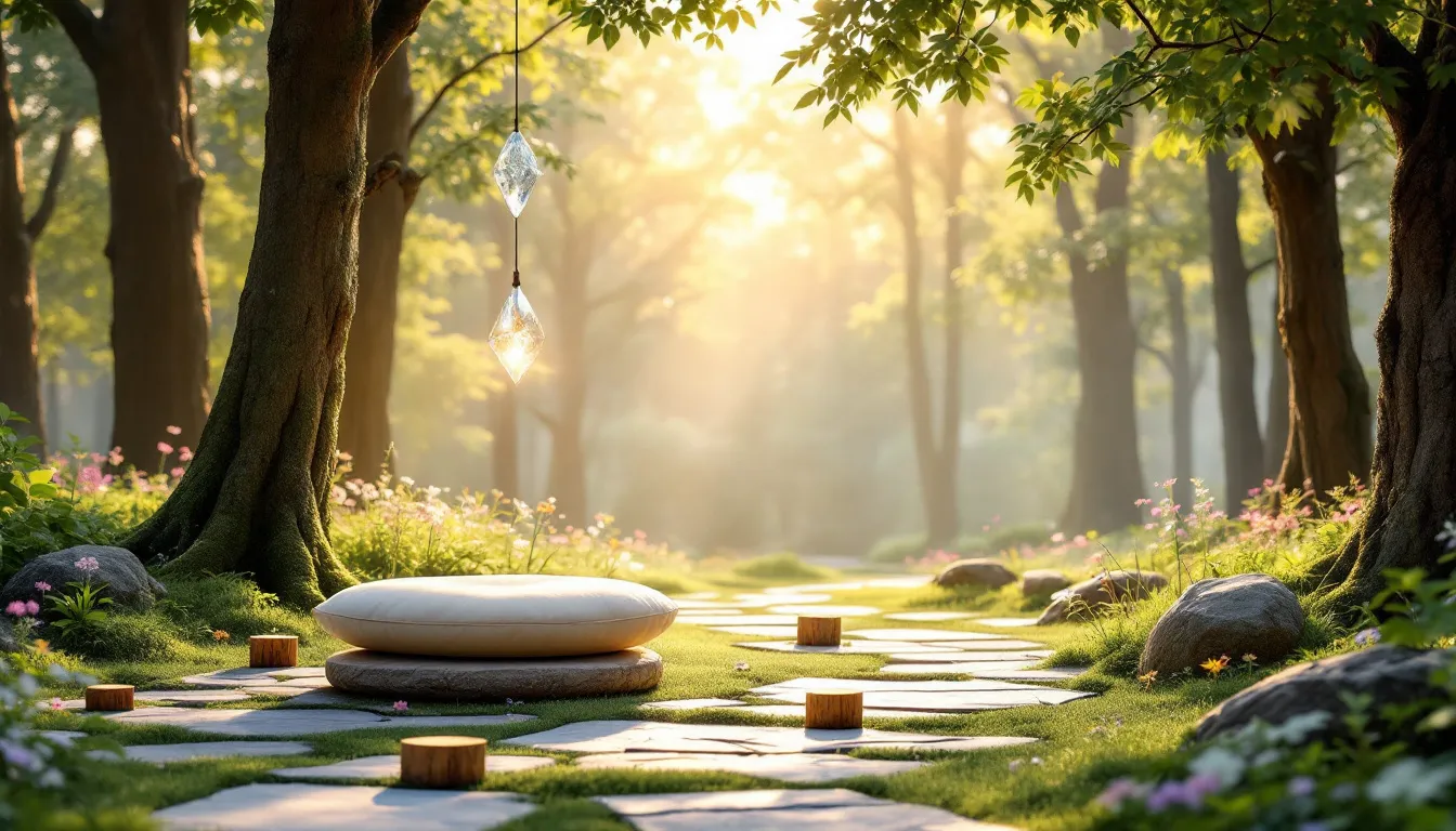 A peaceful meditation area at a mental health retreat.