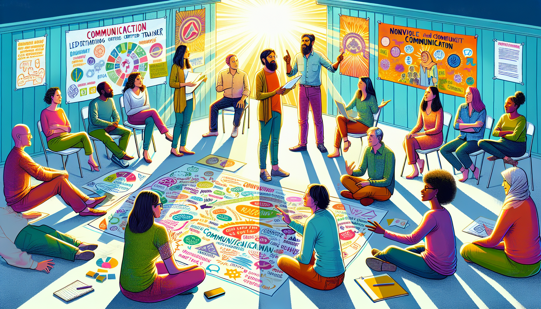 An illustration of a training session for Nonviolent Communication.