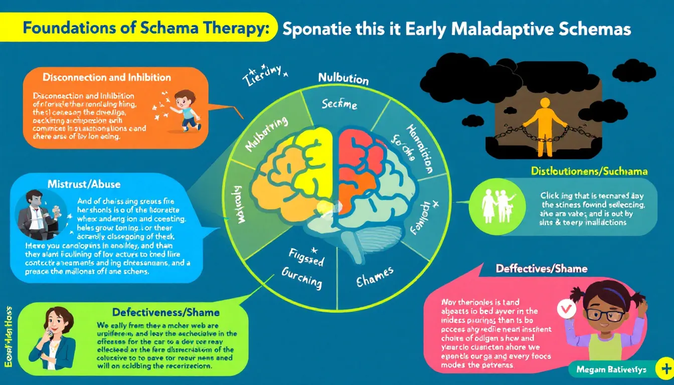 An illustration representing the foundations of schema therapy, highlighting early maladaptive schemas.