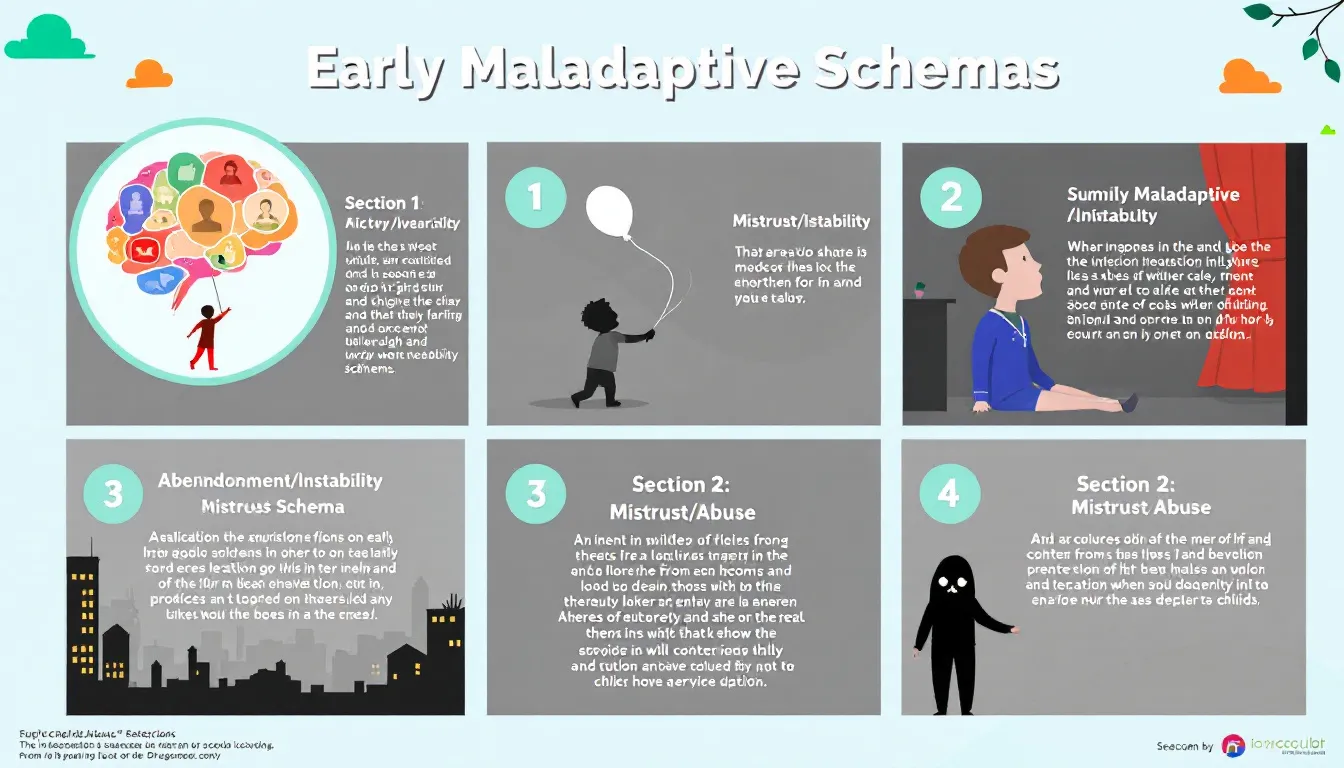 A diagram explaining early maladaptive schemas and their characteristics.