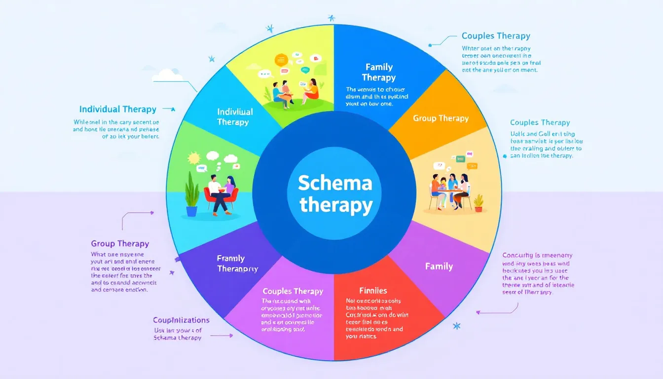 An image representing the various applications of schema therapy in different settings.