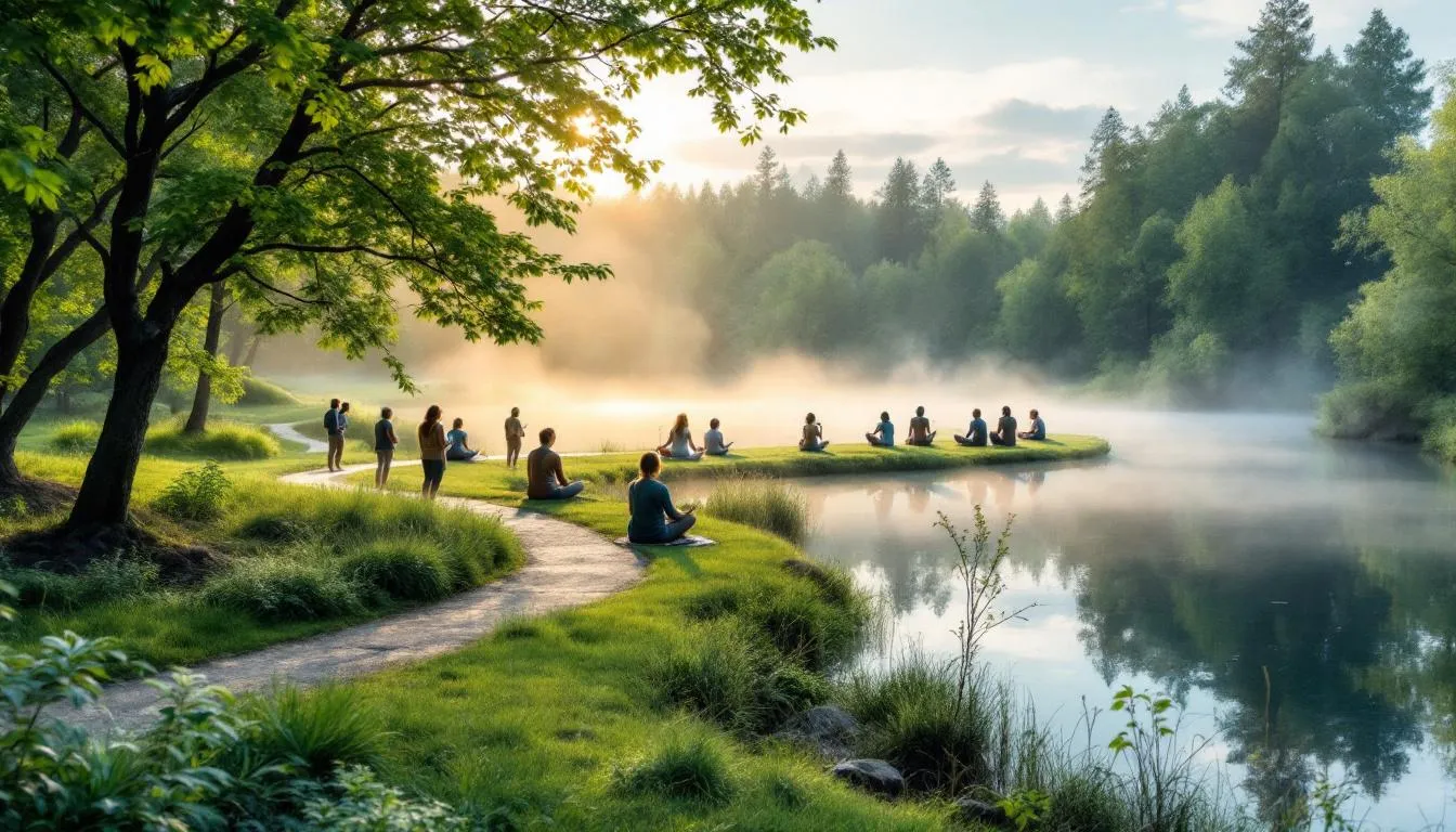 Individuals participating in a wellness retreat, focusing on emotional healing and self-discovery.