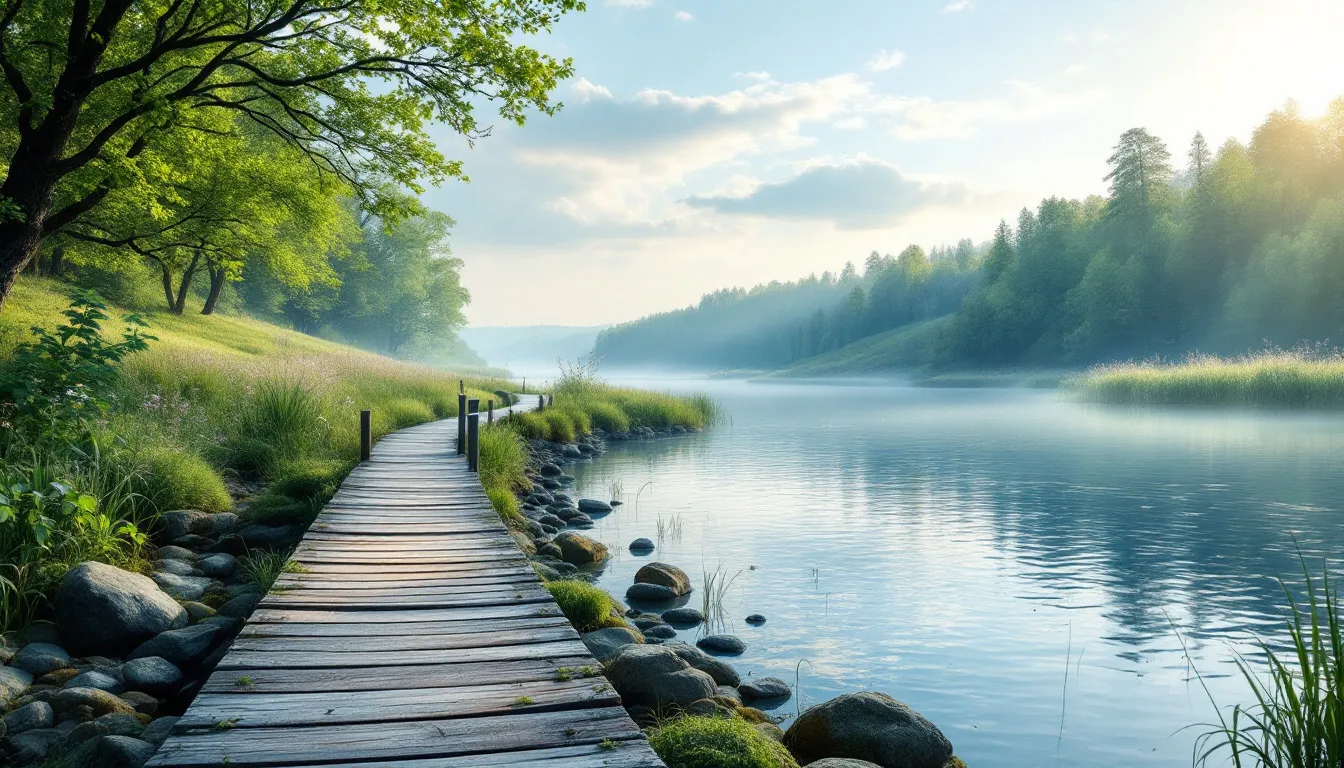 A serene landscape representing a mental health retreat for depression.