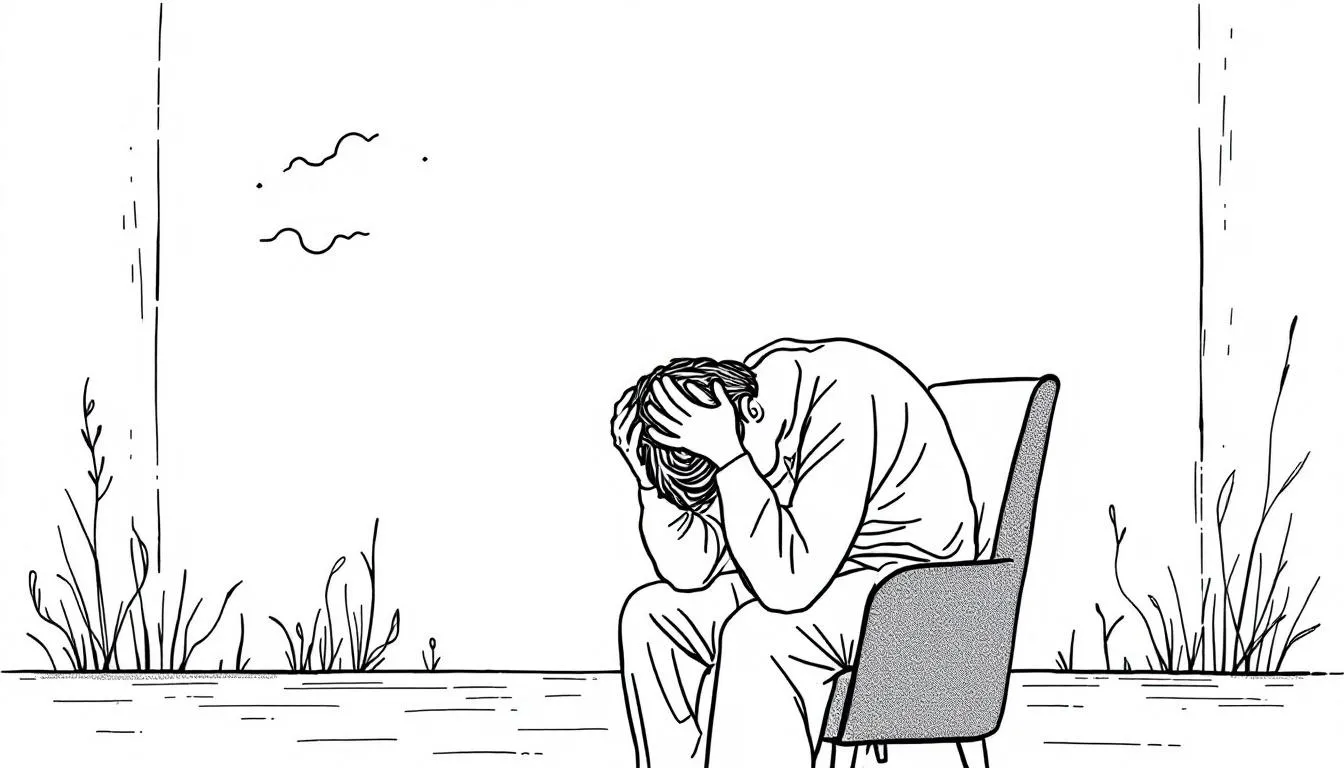 A person contemplating whether to see a psychiatrist, sitting in a thoughtful pose.