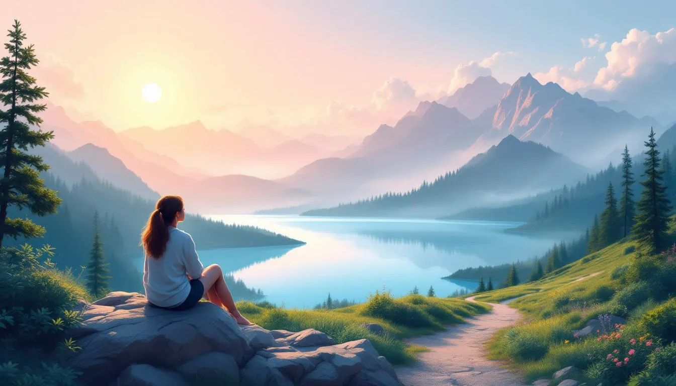 A serene landscape representing the journey from burnout to breakthrough through mental health retreats.