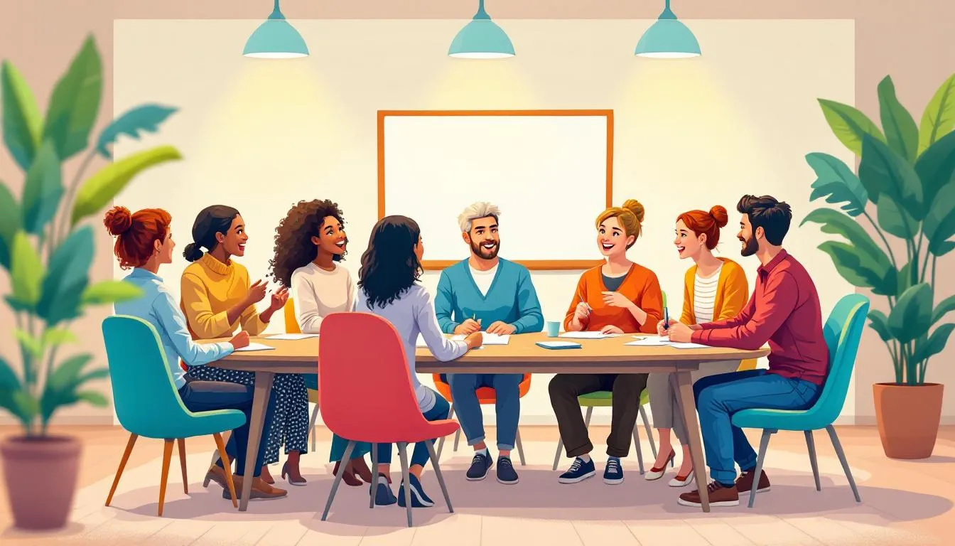 A visual representation of skills development in a group therapy setting, showcasing group members collaborating.
