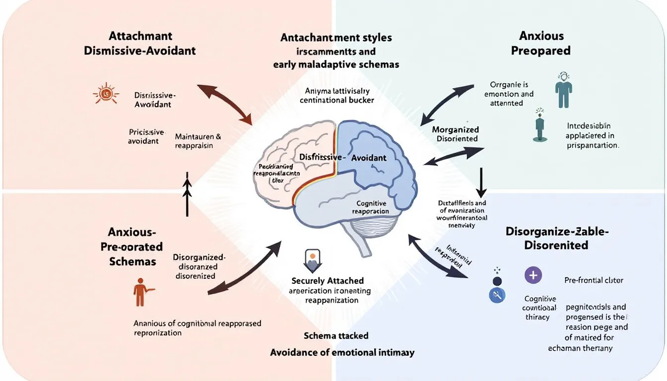 A conceptual framework of schema therapy linking attachment styles and early maladaptive schemas.