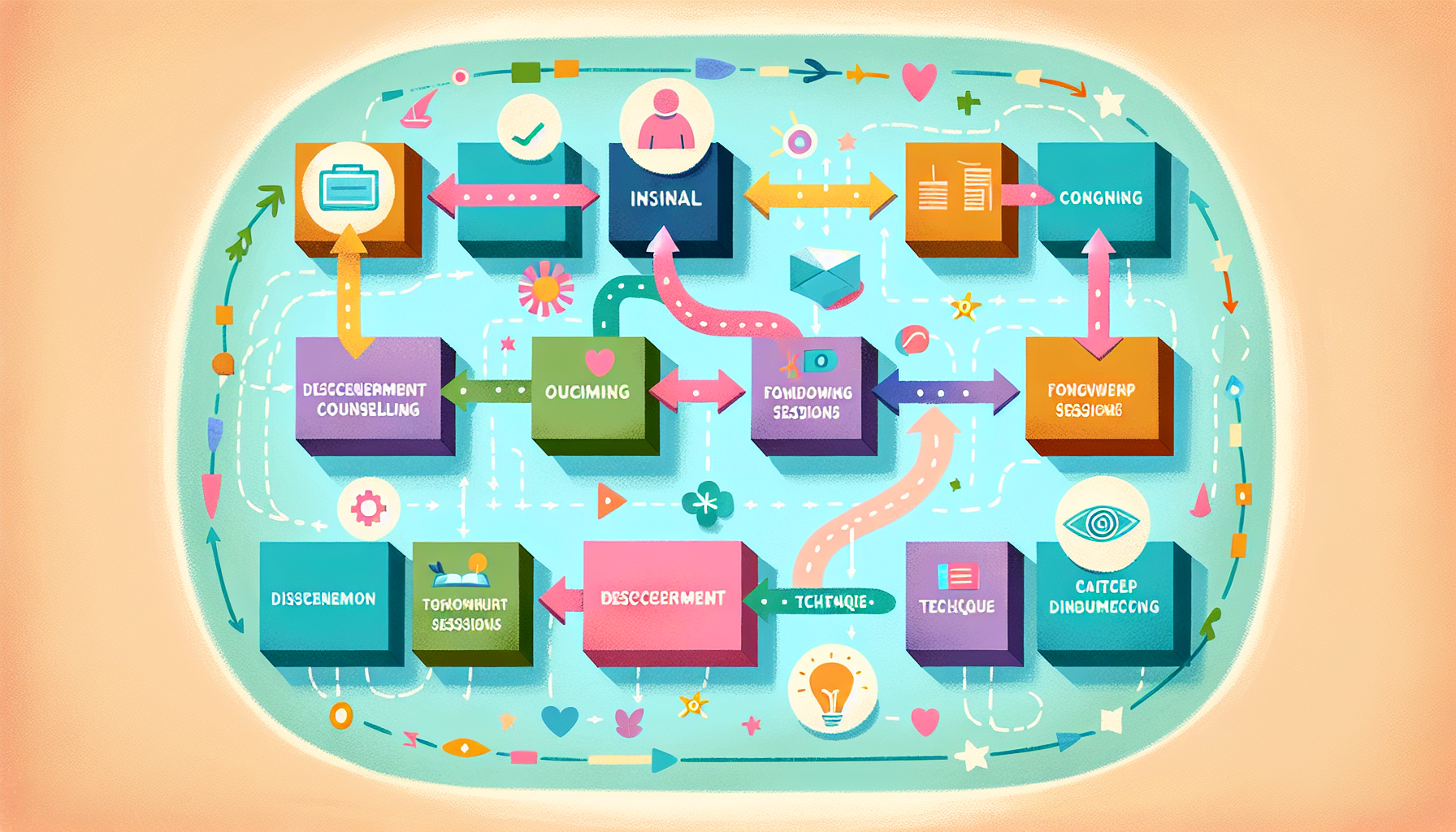 A visual representation of the discernment counseling process with a flowchart.