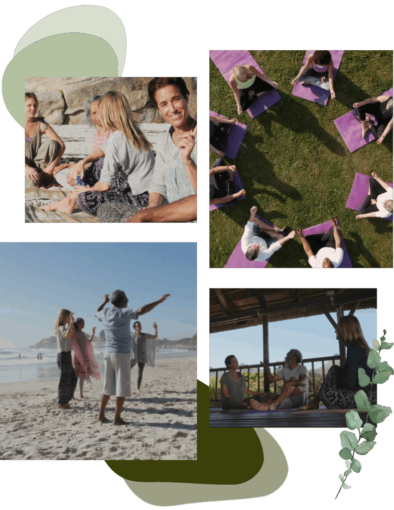 Collage from a health and wellness retreat California with emotional healing, body-based work, and supportive guidance.