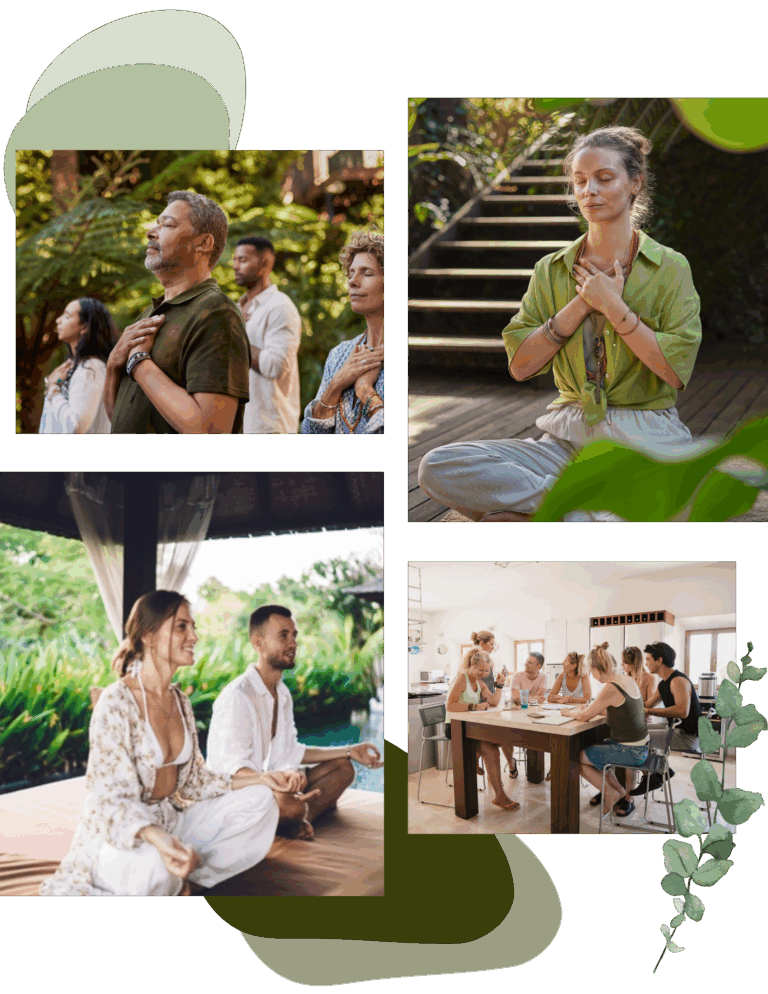 Collage highlighting nervous system regulation and values-based work at a customized wellness retreat near me.