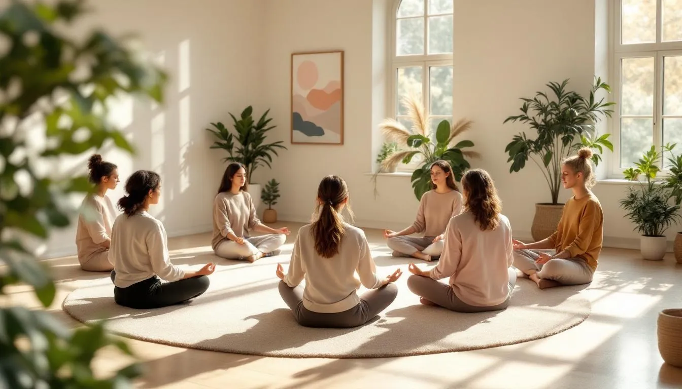 Participants enjoying the benefits of joining a mindful therapy group.