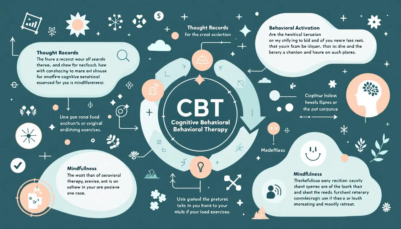 An illustration showing Cognitive Behavioral Therapy techniques used at our mental health retreats at Bay Area CBT Center.