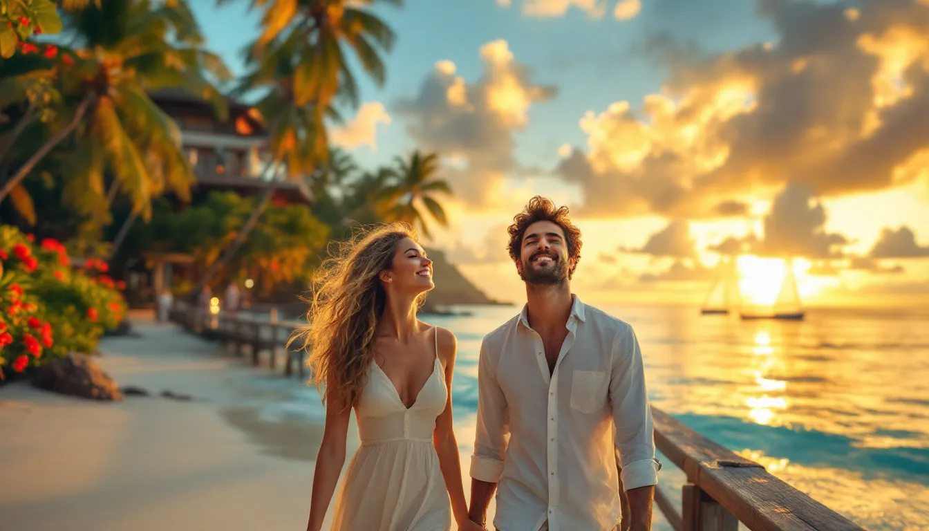 A romantic getaway for couples showcasing a beautiful sunset view.