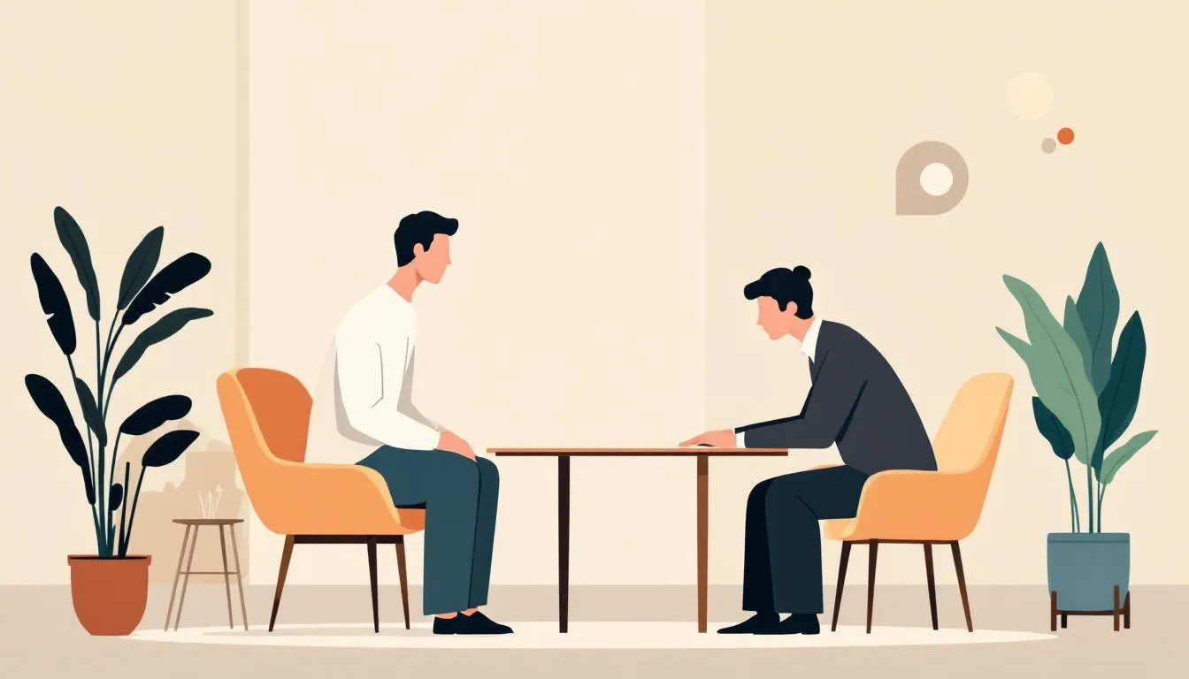 A psychiatrist consulting with a patient in a comfortable office setting.