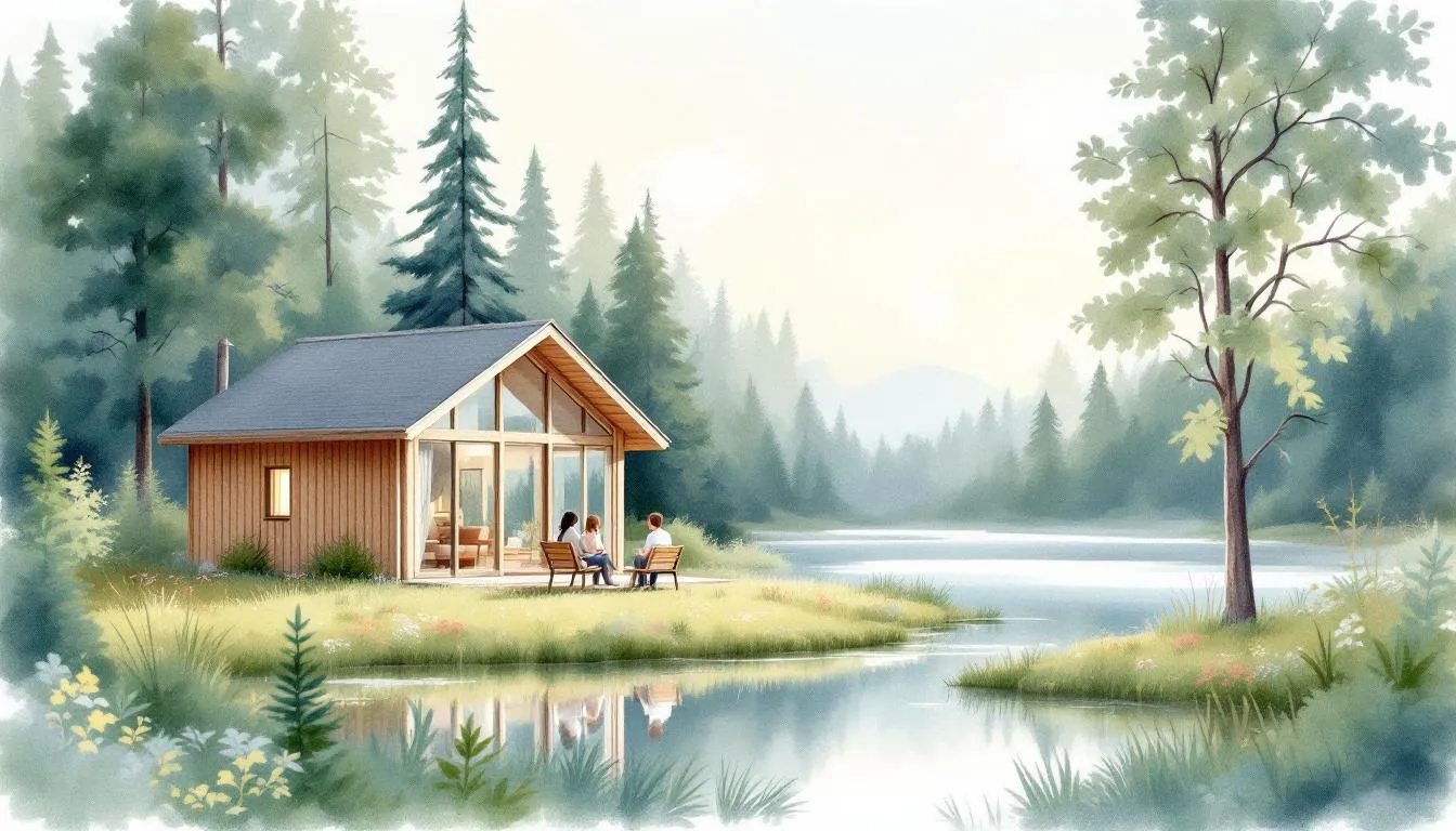 A serene couples therapy retreat setting surrounded by nature, ideal for emotional healing and intimacy retreats.