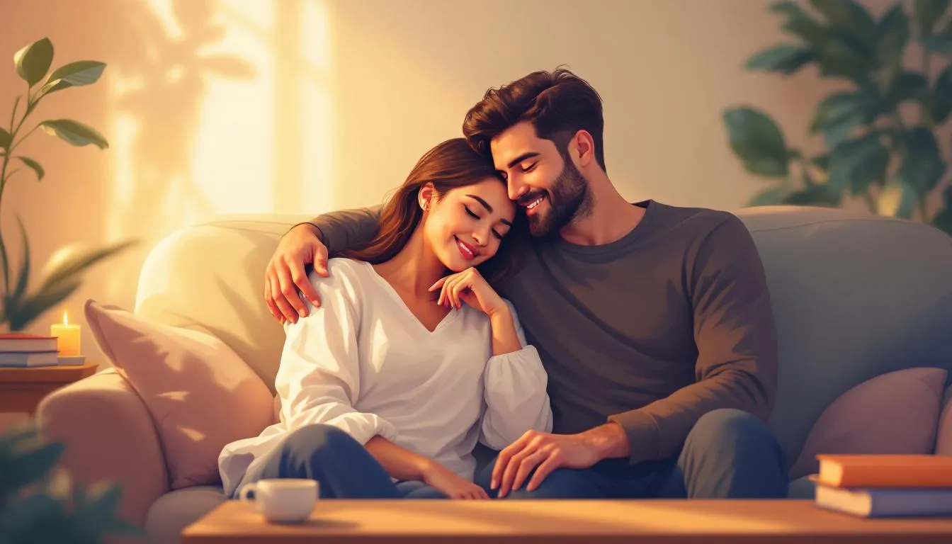 An illustration of emotional intimacy between partners, showing how to foster deeper connections in relationships.