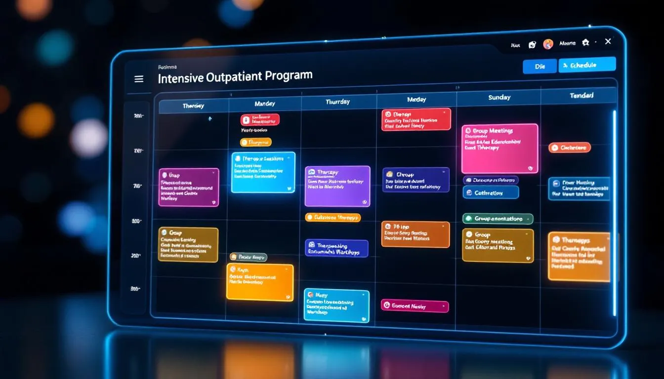 A calendar showing the scheduling of an intensive outpatient program (IOP).