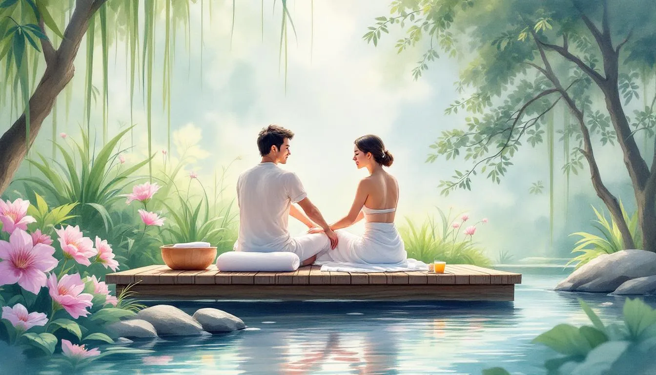 Couples enjoying spa treatments at a wellness resort.
