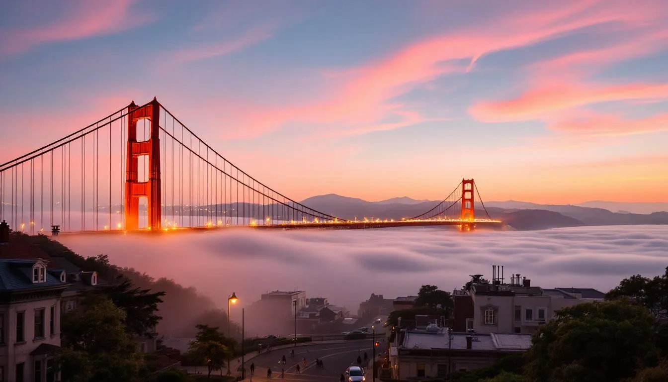 A serene San Francisco cityscape featuring the iconic Golden Gate Bridge in the background symbolizes accessible mental health care, including Dialectical Behavior Therapy (DBT) and coping skills for individuals facing mental health challenges such as borderline personality disorder. This image represents a safe space where clients can learn practical skills for emotion regulation and interpersonal effectiveness in a supportive group setting.
