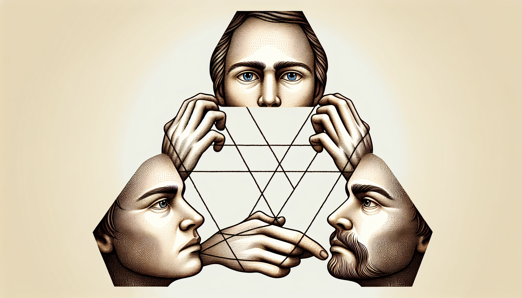 Illustration of three interconnected people representing triangulation in relationships and needing therapist san francisco
