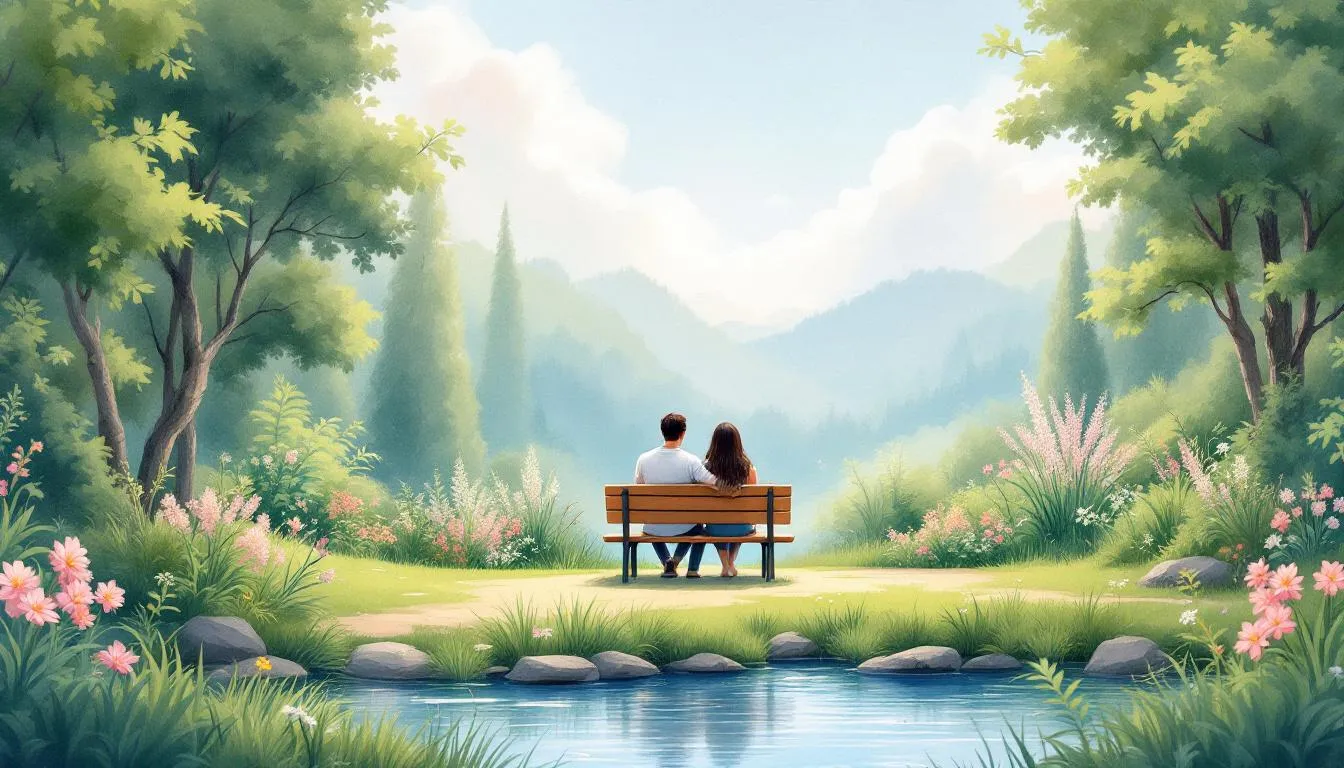 A serene setting depicting a couples wellness retreat.
