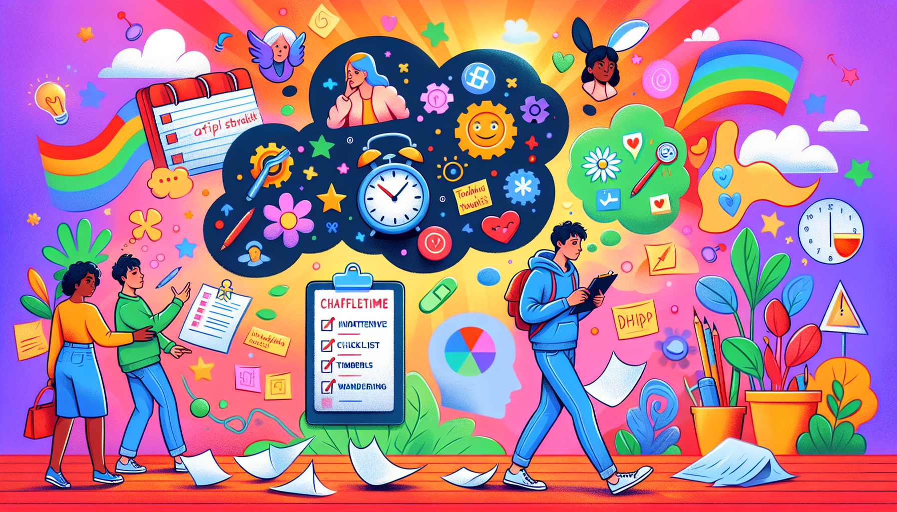 An illustration depicting the challenges and coping strategies for living with Inattentive ADHD.