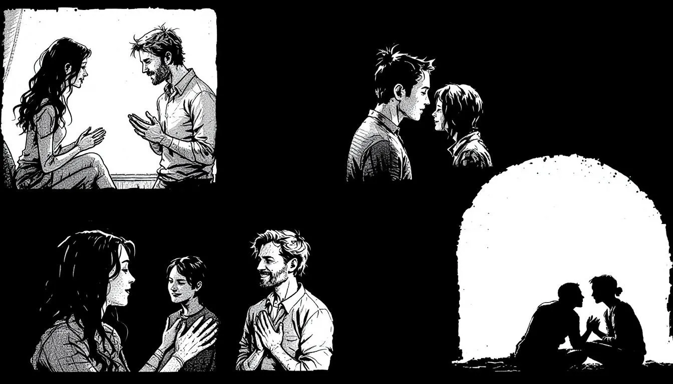 An illustration depicting various expressions of empathy, showcasing how people connect emotionally.
