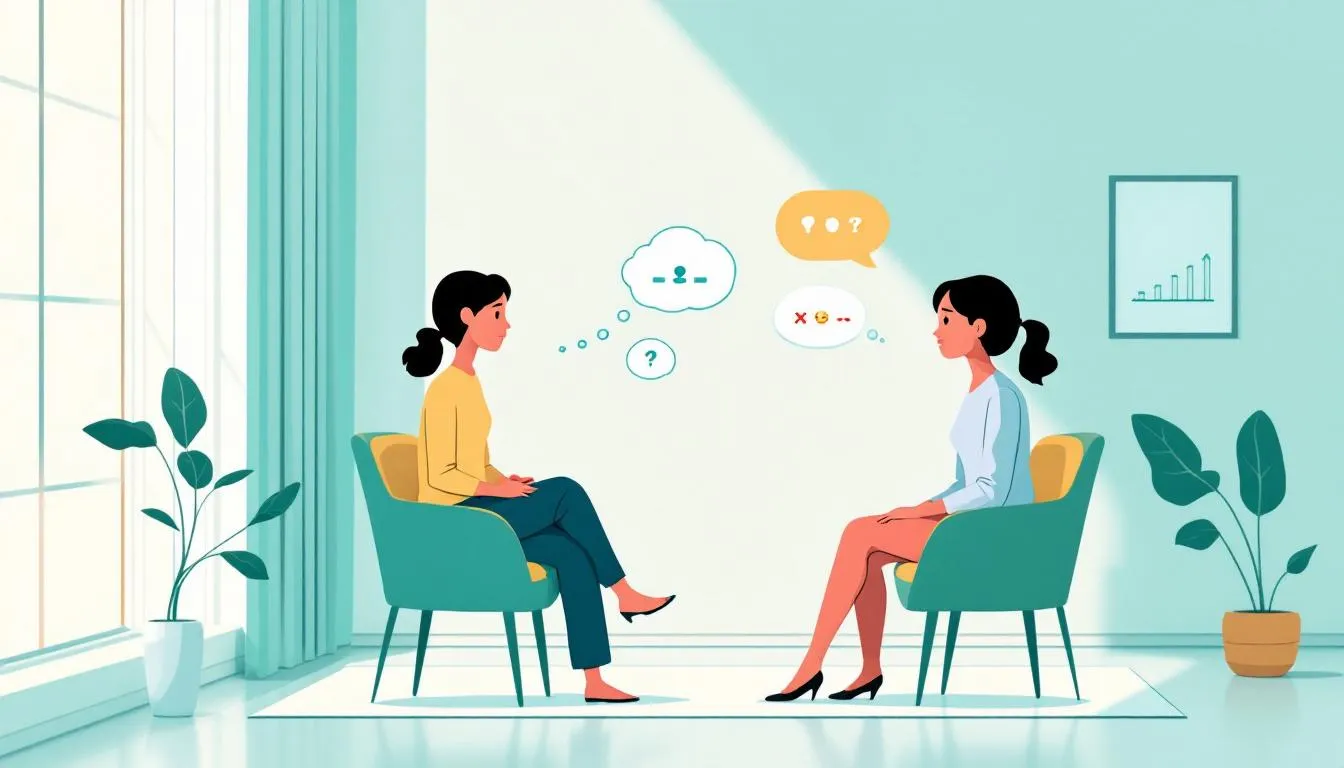A serene therapy session illustrating the benefits of cognitive behavioral therapy (CBT).