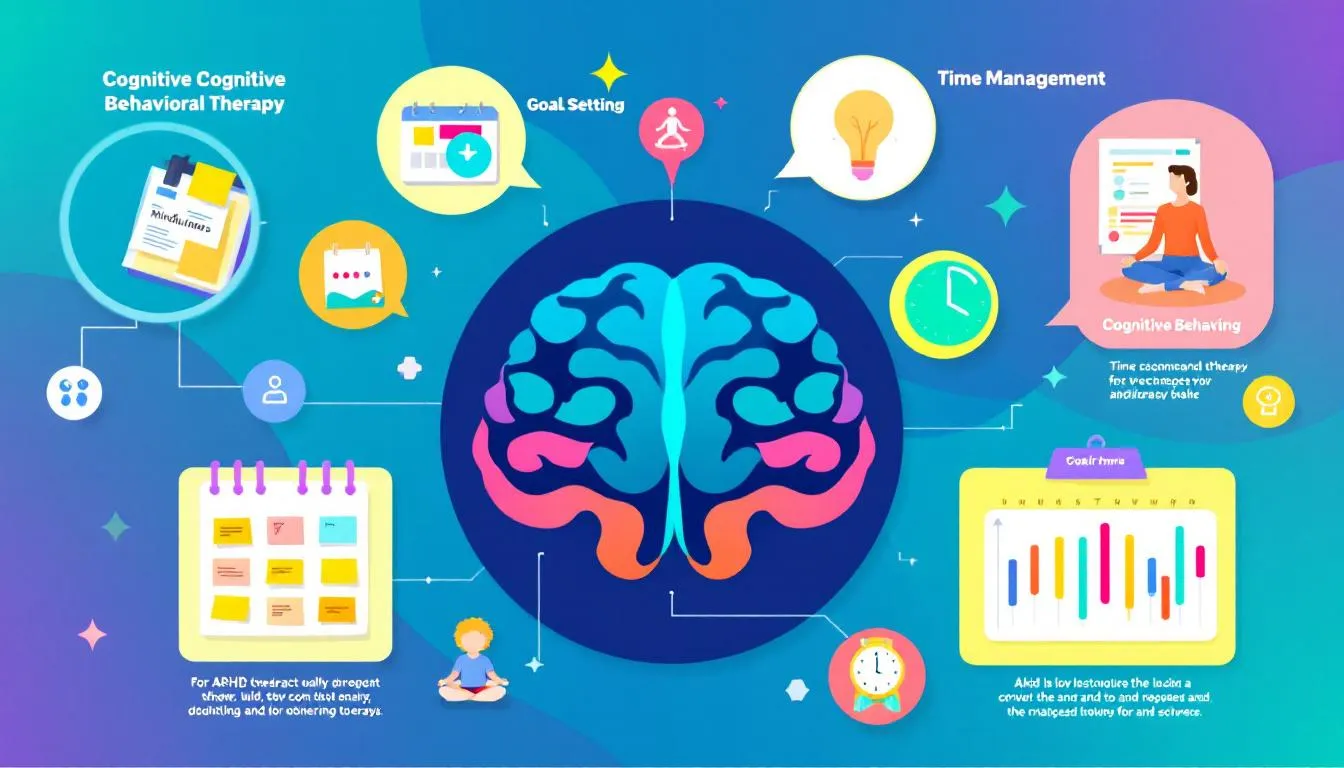 A visual representation of Cognitive Behavioral Therapy techniques for ADHD treatment.