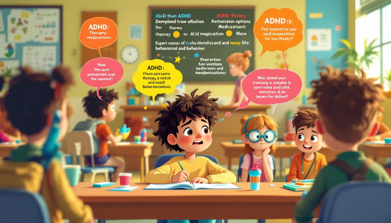 An illustration depicting various ADHD symptoms in children.